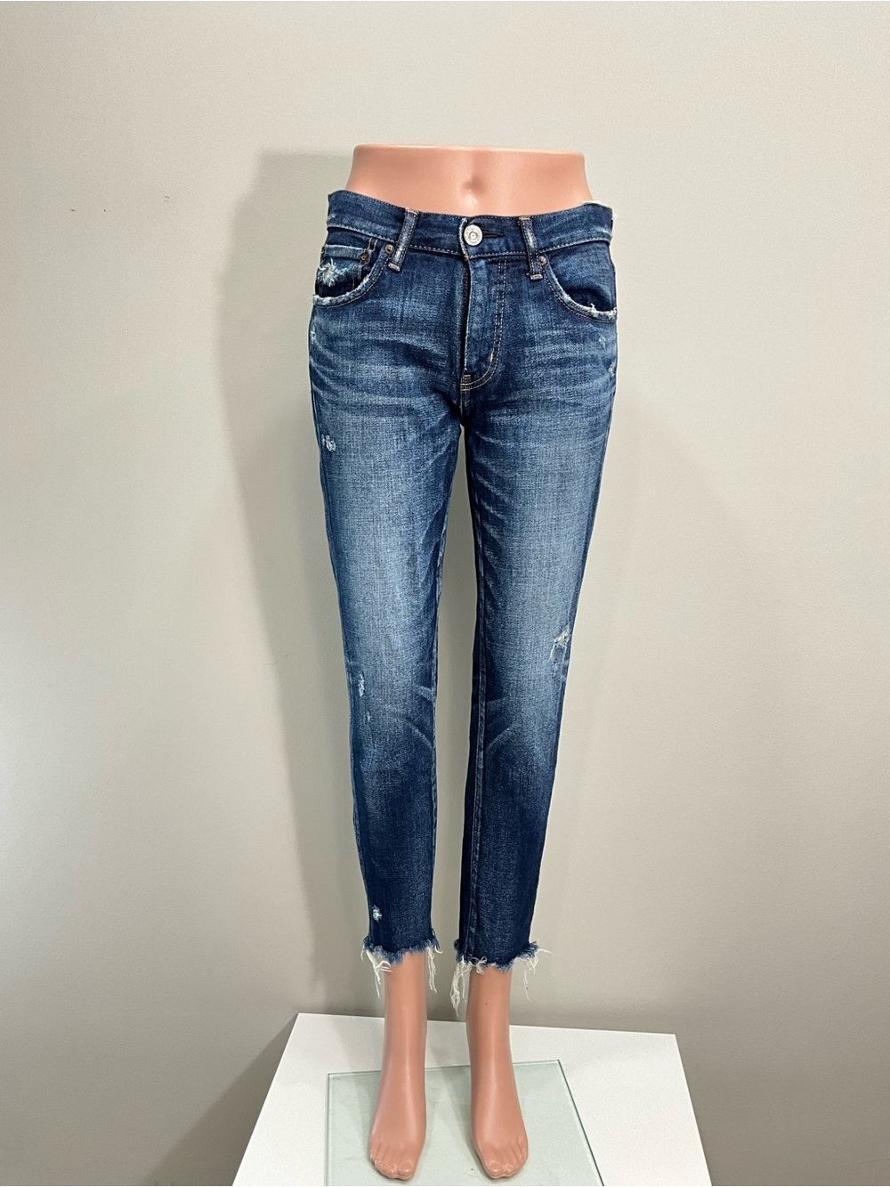MOUSSY Howa Skinny Jeans Distressed Raw Hem Ankle Denim Size 26